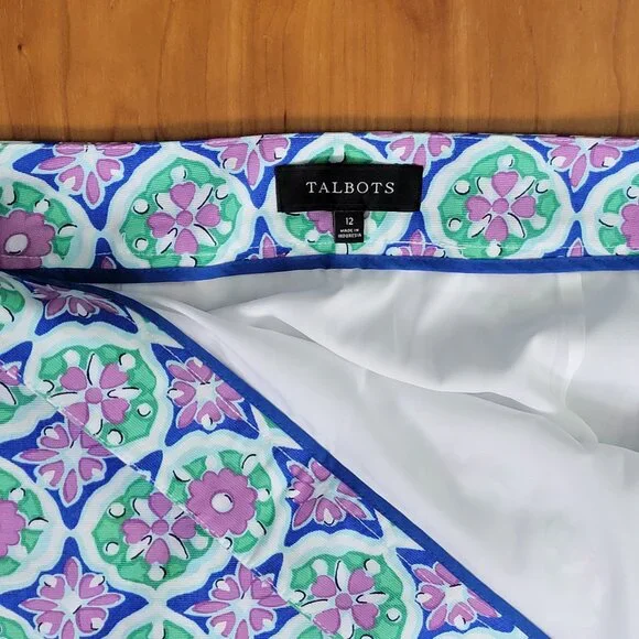 Talbots Purple Green Canvas A-Line Medallion Print Skirt - 12 - Picture 9 of 11